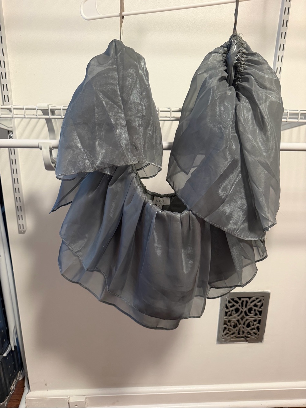 MARBLE Gray / Green Layered Organza cropped shirt